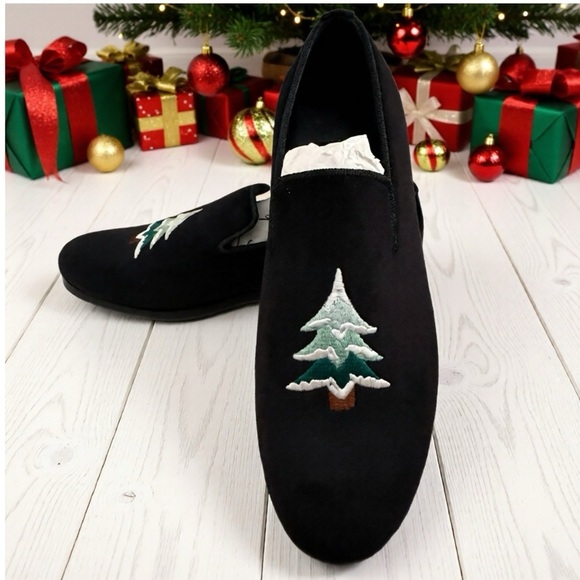May Anthony Conifer Black Velvet Christmas Tree Loafers Handmade US Men’s 8 New